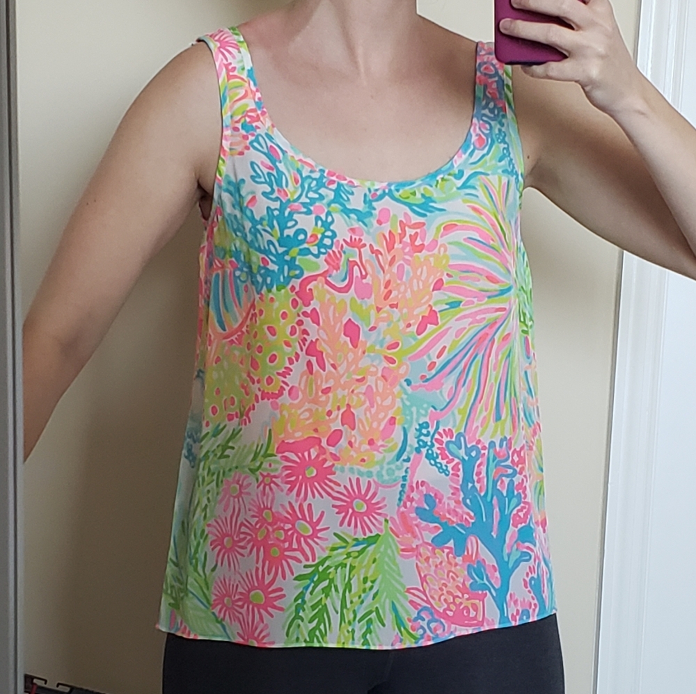 Lilly Pulitzer Printed Silk Scoop Neck Tank Sz S